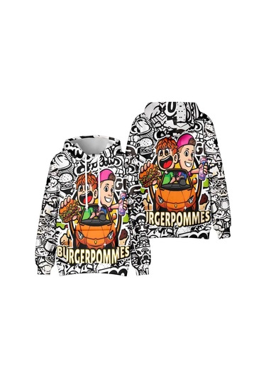 Burgerpommes Hayranları İçin 10 Renk Moda Icrimax Grafik Baskılı Sweatshirt Açık Hava Sporu Cosplay Kazaklar Kapşonlu Cosplay Kostümü Gri