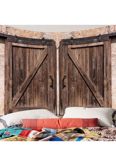 Novahub Ahşap Ahır Kapı Goblen Bohemio Vintage Hippi Halı Yatak Odası Dekoru Retro Estetik Boho Battaniye