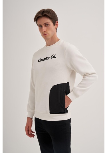 Cazador 3 İplik Şardonlu Sweatshirt 5028 Beyaz Siyah