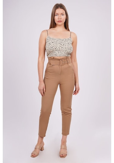 Gabria Kadın Bel Kemerli Pantolon Camel