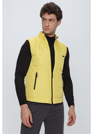 Sarı Dik Yaka Kapitone Casual Şişme Yelek 1009225153-Sarı