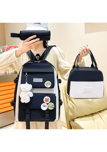 Yeiuyi Öğrenci Okul Çantası Öğle Yemeği Çantası Kalem Çantası Üç Parça Seti Siyah