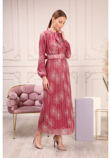 Aymeravm - Kravat Yaka Kemerli Kadın Elbise - She2225Ga