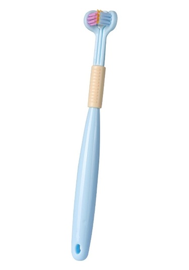 Sones Yalına Üç Taraflı Diş Fırçası Yumuşak Saç 360 Derece V Şekilli Diş Fırçası A22 Çocuk Mavi