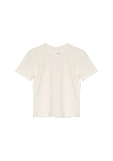 Bisiklet Yaka Basic T-shirt Ekru Ekru