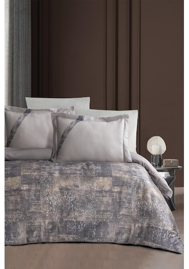 Dijital Saten Family Nevresim Takımı Bos Gri Gri