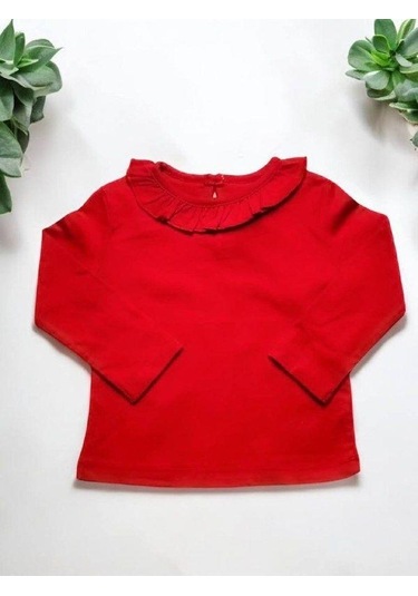 Kız Bebek Yakası Fırfırlı Kırmızı Bluz-14852 Kırmızı
