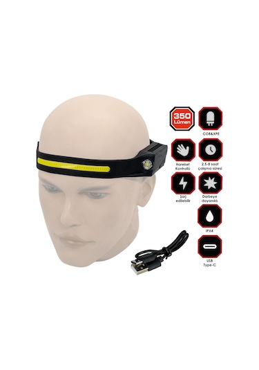Rox 0228 Şarjlı Led Kafa Feneri 350 Lümen Siyah
