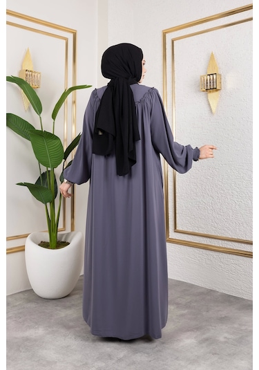 Ön Ve Arka Robalı Ferace - Gri / F0142 Gri