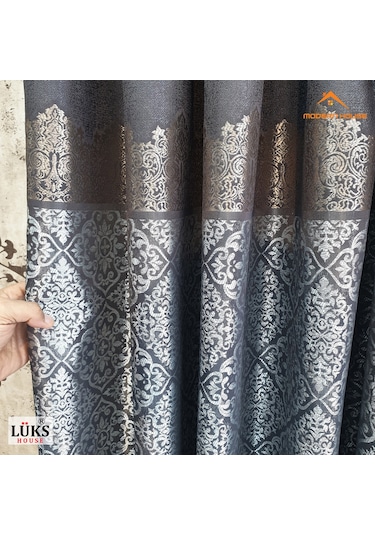 Lüks Antrasit Fon Pano Perde Sık Pile Tek Kanat - Modern House Ametist