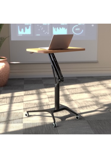 Karr Office D-FLEX-S Mobil Yükseklik Ayarlı Masa - Bambu Tabla - Siyah Ayak Bambu