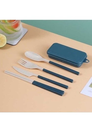 Fastbuy Yeniden Kullanılabilir Seyahat Kamp Beslenme Çantası İçin Kaşık Çatal Seti Lacivert Renkli, Uygun Tüm Kamp Seçimleri Lacivert