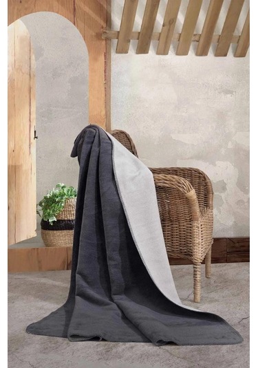 Çift Kişilik Düz Pamuklu Battaniye Çift Taraflı 200 X 220 Gri