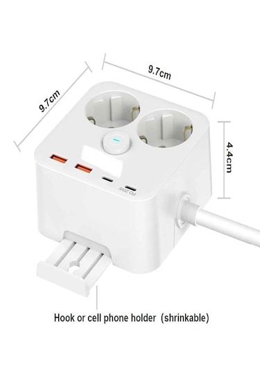3680w 2'li Priz, 2 Usb Ve 2 Type-c Portlu, 1.4m Kablo, 3.4a Çıkış