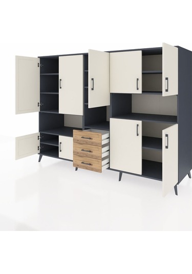 Kronos Dolap 13 Raflı 3 Çekmeceli 9 Kapaklı 220x59x163 Antrasit-a Antrasit-aytaşı/çam