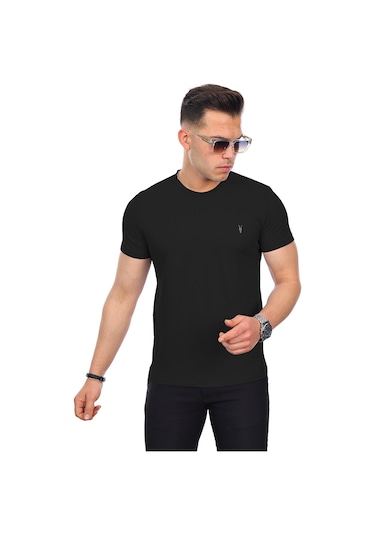 Erkek Siyah-Beyaz Standart Bisiklet Yaka 4'lü Tişört Siyah - Beyaz