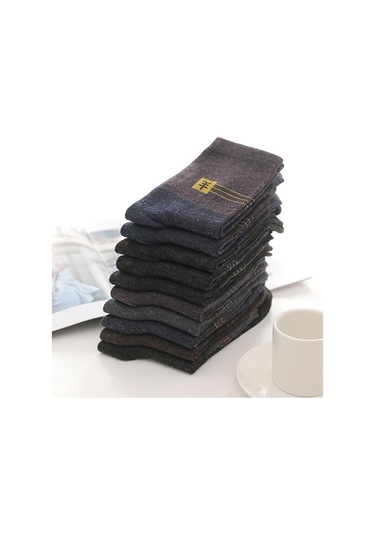 Erkek Kış Kalın Sıcak Şerit Yün Çorap Rahat İş Erkek Çorap - 5 Çift Siyah