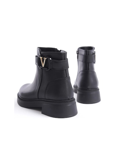 D0802 Kadın Yanı Tokalı Ortopedik Soğuk Geçirmez Bot Siyah