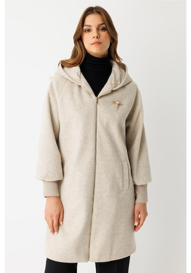 Fermuar Kapamalı Kapişonlu Kaban Taş Taş