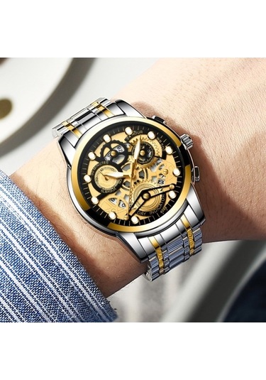 Novahub Fngeen 4088 Erkekler İçi Boş Kuvars Saat, Öğrenci Su Geçirmez, Altın Siyah, Çok Renkli Yüzey Çok Renkli