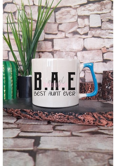 Best Aunt Ever Baskılı En İyi Hala Teyze Hediyelik Kulplu Kupa Bardak MAvi