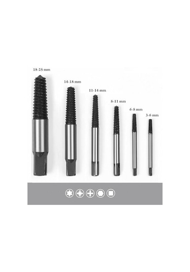 6 Parça Hasarlı Kırık Cıvata Vida Sökücü Kılavuz Çekme Seti