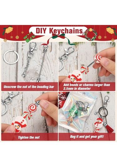 Gatherco 25 Parça Boncuklu Anahtarlık Bar Seti, Kendin Yap İçin Yeniden Kapatılabilir Hediye Çantasıyla Birlikte Gümüş Boncuklu Anahtarlık, Kolye Anahtarlık Yapımı İçin