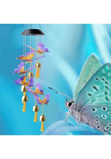 Geeroyoo Güneş Enerjili Kelebek Rüzgar Çanı İle Renkli Aydınlatma Ve Dekorasyon Çok Renkli