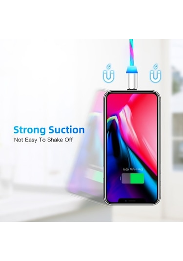 Mars 1 Metre Led Akışlı Manyetik İphone Uyumlu 2.4A Şarj Kablosu