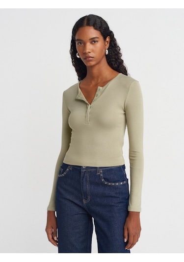 Dilvin 31442 Uzun Kollu Çıtçıt Düğmeli Top-çağla Çağla