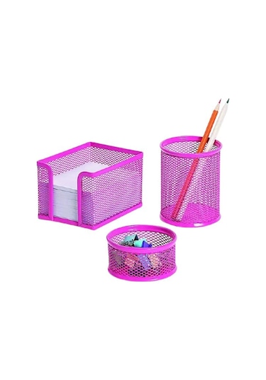 Need Masaüstü Perfore 3'lü Parlak Pembe Kalemlik Seti Nd-1026 Pembe