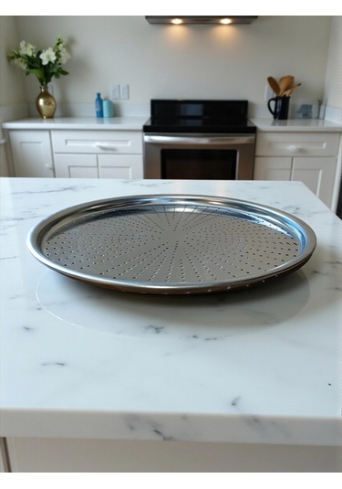 Paslanmaz Çelik Delikli Pizza Fırın Tepsisi Lahmacun Fırın Tepsisi 28 Cm Çok Renkli