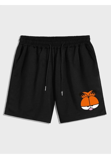 Harmandar Saturn Baskılı Siyah Tekli Cepli Kadın/erkek Unisex Şort Siyah
