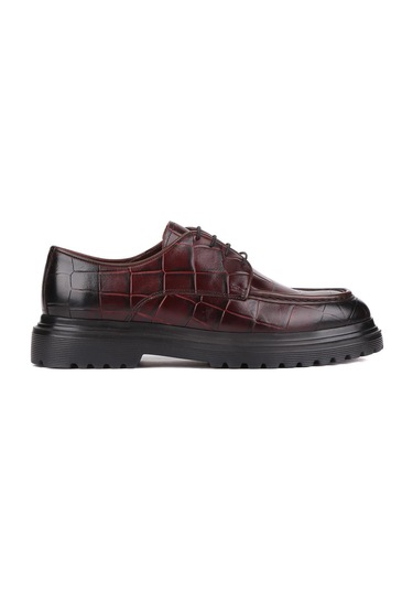 Shoetyle - Bordo Croco Deri Bağcıklı Erkek Günlük Ayakkabı 250-1615-758-bordo Bordo