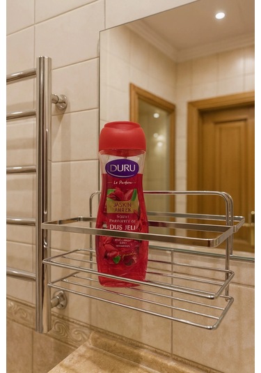 Banyo Köşe Rafı Tek Katlı Şampuanlık Vidalı + Vakumlu Tuvalet Kağıtlık Krom