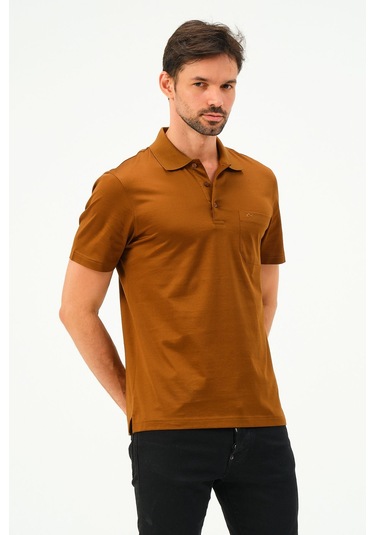Classıc Kısa Kollu Mercerize Regular Erkek Polo Yaka Tshırt Pastel Turuncu