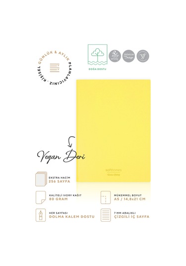 Vj Softtons Esnek Kapak Defter A5 80 Gr. Krem 128 Yp. Çizgili Sarı
