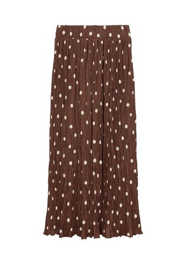 4769 Kadın Puantiyeli Kraşlı Saten Etek Kahve Kahve