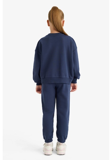 Defacto Kız Çocuk 2li Takım Baskılı Sweatshirt Eşofman Altı E6416a825aunv256 Lacivert