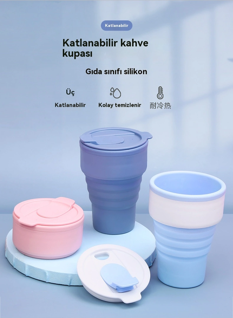 Amerikan Kahve Fincanı Taşınabilir Açık Hava Seyahat Kupası Katlanabilir Çevre Dostu Silikon Su Bardağı Katlanabilir Su Bardağı Siyah