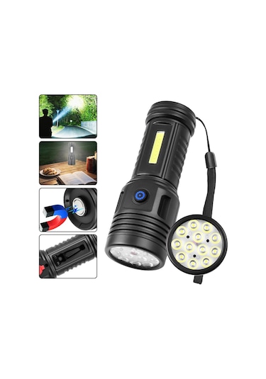 Ayt Powermaster Pm-26722 Plastik 4+2 Modlu Şarjlı 12 Ledli El Feneri Kamp Lambası Işıldak