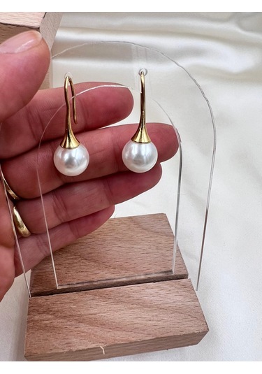 İnci Detay Sallantılı Küpe Altın - Gümüş