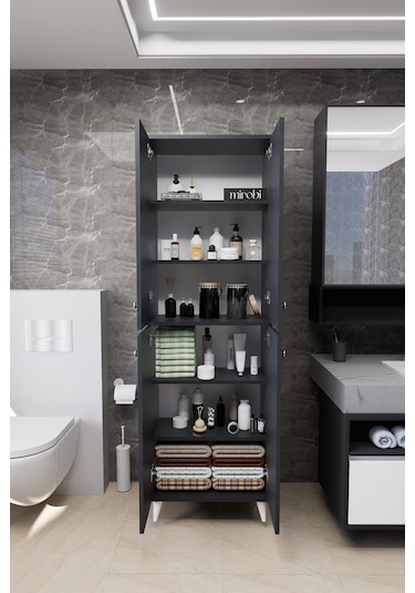 Furex 6 Raflı 4 Kapaklı Çok Amaçlı Banyo Dolabı Antrasit Antrasit