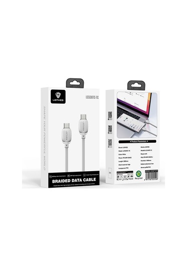 Lenyes Lc536 Type-c To Type-c Pd Örgü Tasarımlı Hızlı Şarj Özellikli Şarj Kablosu 60w 1m Beyaz Beyaz