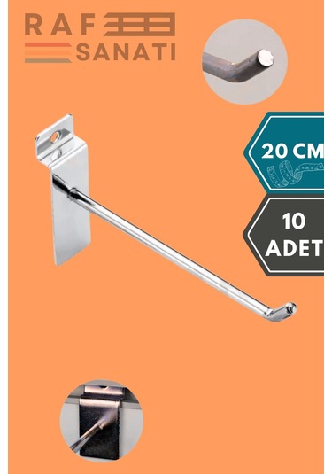 10 Adet Kanallı Pano Kancası 20 Cm Askı Kanca Raf Askısı Aksesuar Galvaniz