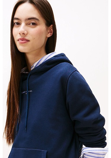 Kadın Regular Fit Kapüşonlu Kanguru Cepli Sweatshirt - Lacivert Dark Night Navy