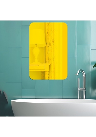 Novahub 4 Adet 42cm Yuvarlak Köşe Akrilik Ayna, Gümüş, Stereo Duvar Stickerları Dikdörtgen Model Diğer