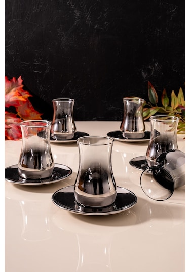 Mest Eva Titanyum Platin 12 Parça 6 Kişilik Çay Bardağı Seti 132 Cc - Lüks Ve Zarif Tasarım Platin