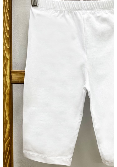 Kız Çocuk Kısa Tayt Düz Renk Beli Lastikli D27 Beyaz