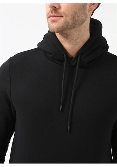 Süvari Kapüşonlu Yaka Regular Kalıp Düz Siyah Sweatshirt Siyah